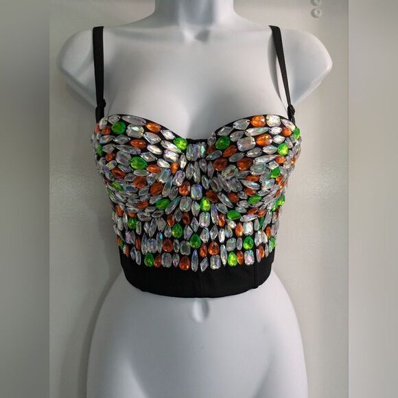 Tops - Rhinestone Bustier Crop Top